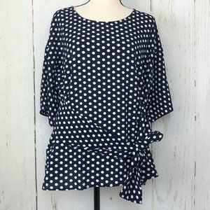 WEST KEI Stitchfix Navy Blue White Polka Dot Top
